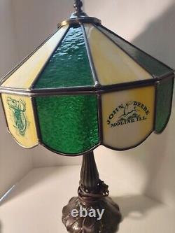 Lampe de table style Tiffany avec marques commerciales originales John Deere vintage FONCTIONNE